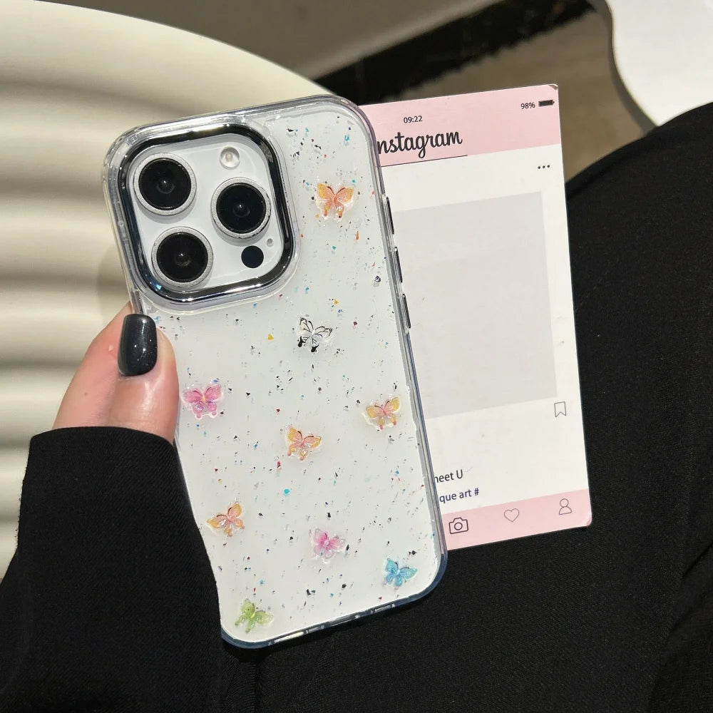 Glitter Butterfly Clear Case for iPhone 11-16 Pro Max Plus Shockproof Bumper
