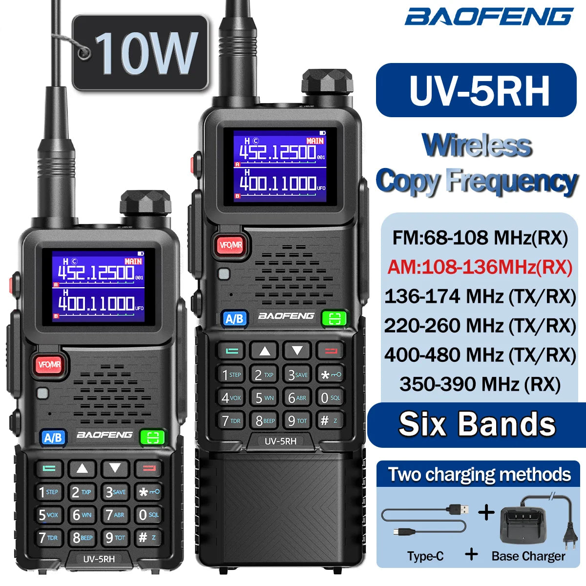 Baofeng UV 5RH 10W Walkie Talkie Long Range Air Band Ham Radio