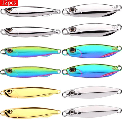 12Pcs Fishing Lure Metal Jigs Spoon Bait 40g 30g 20g 15g Mackerel Bass