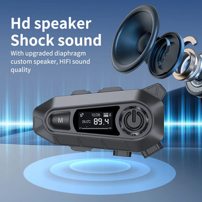 BT5.3 Motorcycle Helmet Bluetooth Headset FM Radio LED Display Waterproof