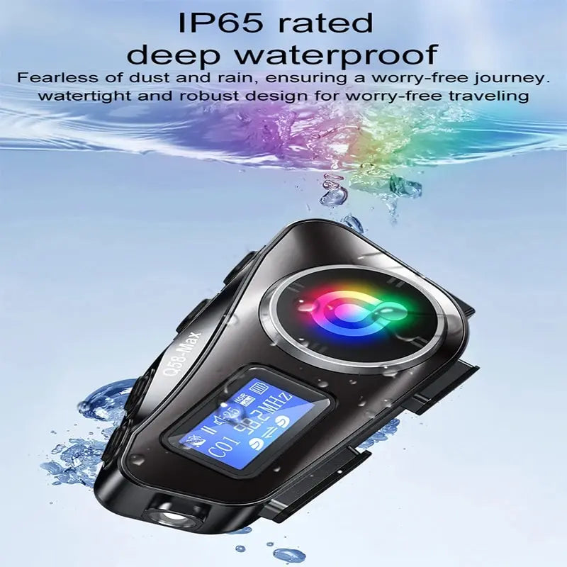 Motorcycle Helmet Bluetooth Headset Intercom with LED Light FM Radio IP65