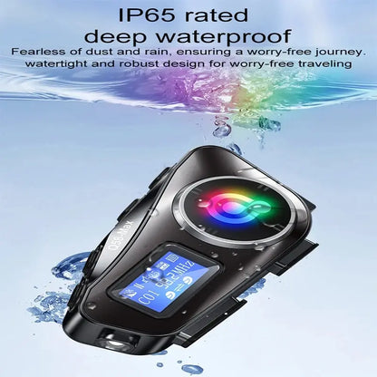 Motorcycle Helmet Bluetooth Headset Intercom with LED Light FM Radio IP65
