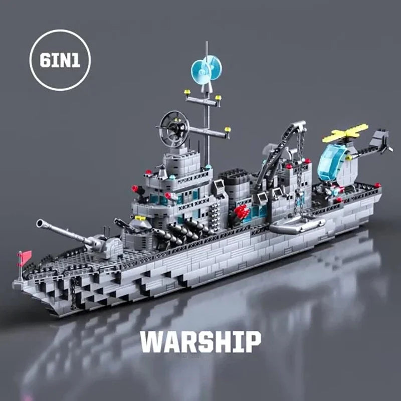 65.5CM 6-in-1 Building Block Navy Army Ship Model Toy Bricks
