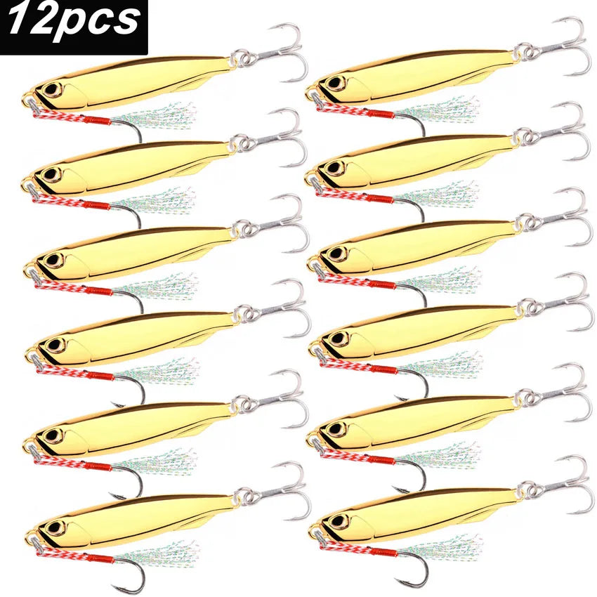 12Pcs Fishing Lure Metal Jigs Spoon Bait 40g 30g 20g 15g Mackerel Bass