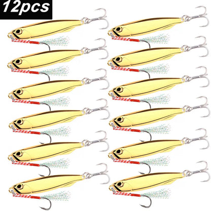 12Pcs Fishing Lure Metal Jigs Spoon Bait 40g 30g 20g 15g Mackerel Bass
