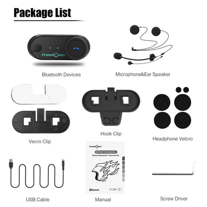 FreedConn Motorcycle Helmet Bluetooth Intercom Headset FM Music Share Speaker