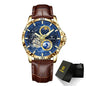 GLENAW Rotating Earth Double Second Hand WristWatch Men Automatic Mechanical Watch Starry Sky Stainless Steel Leather Watchband-EXPROTAS
