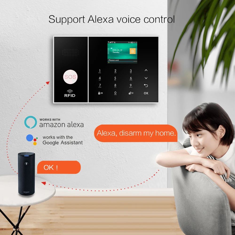 PGST Smart Life Alarm System for Home WIFI GSM Security Alarm Host with Door and Motion Sensor Tuya Smart App control work Alexa-EXPROTAS