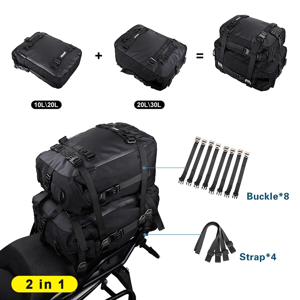 Rhinowalk Motorcycle Rear Seat Bag 10/20/30L Waterproof Saddle Luggage Bag