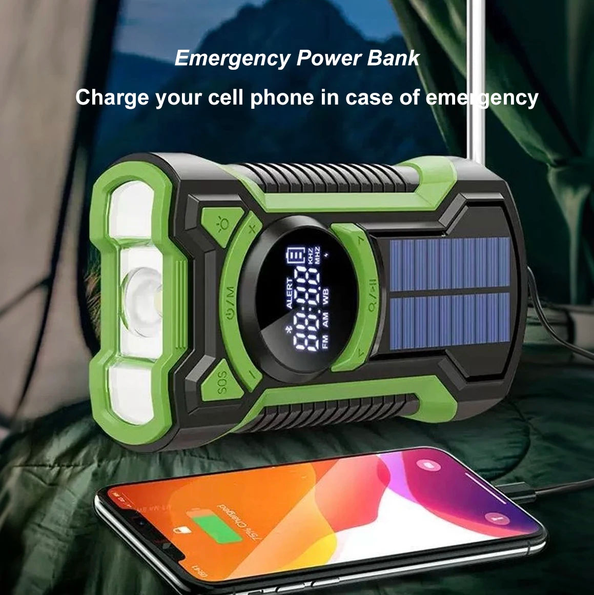Emergency Crank Solar Radio 5000mAh Portable AM FM Bluetooth Waterproof LED Flashlight - EXPROTAS