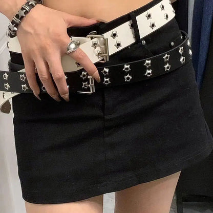 Leather Belt Y2K Punk Rivet Studded Waist Strap for Women Jeans Gothic