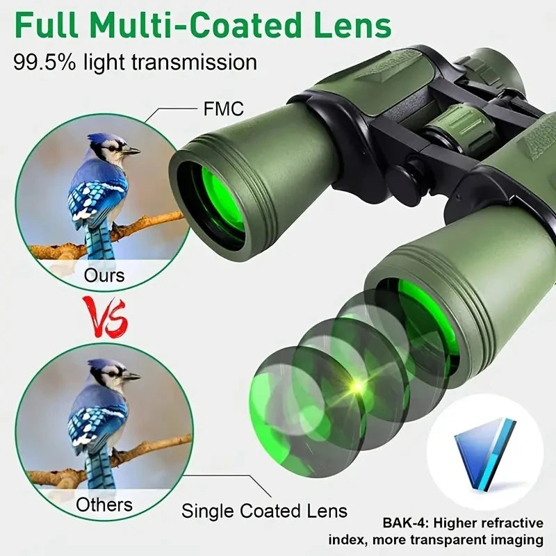 20x50 Binoculars FMC Coated BAK4 Prism IPX4 Waterproof Camping Hunting Hiking
