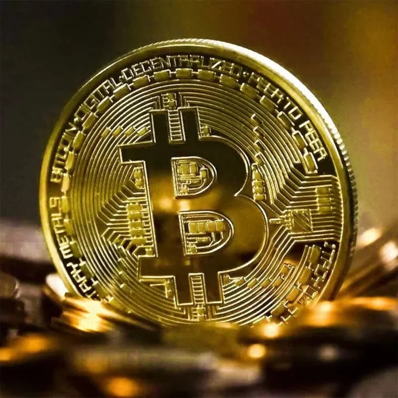 Gold Plated Bitcoin Coin Collectible Art Commemorative Virtual Crypto