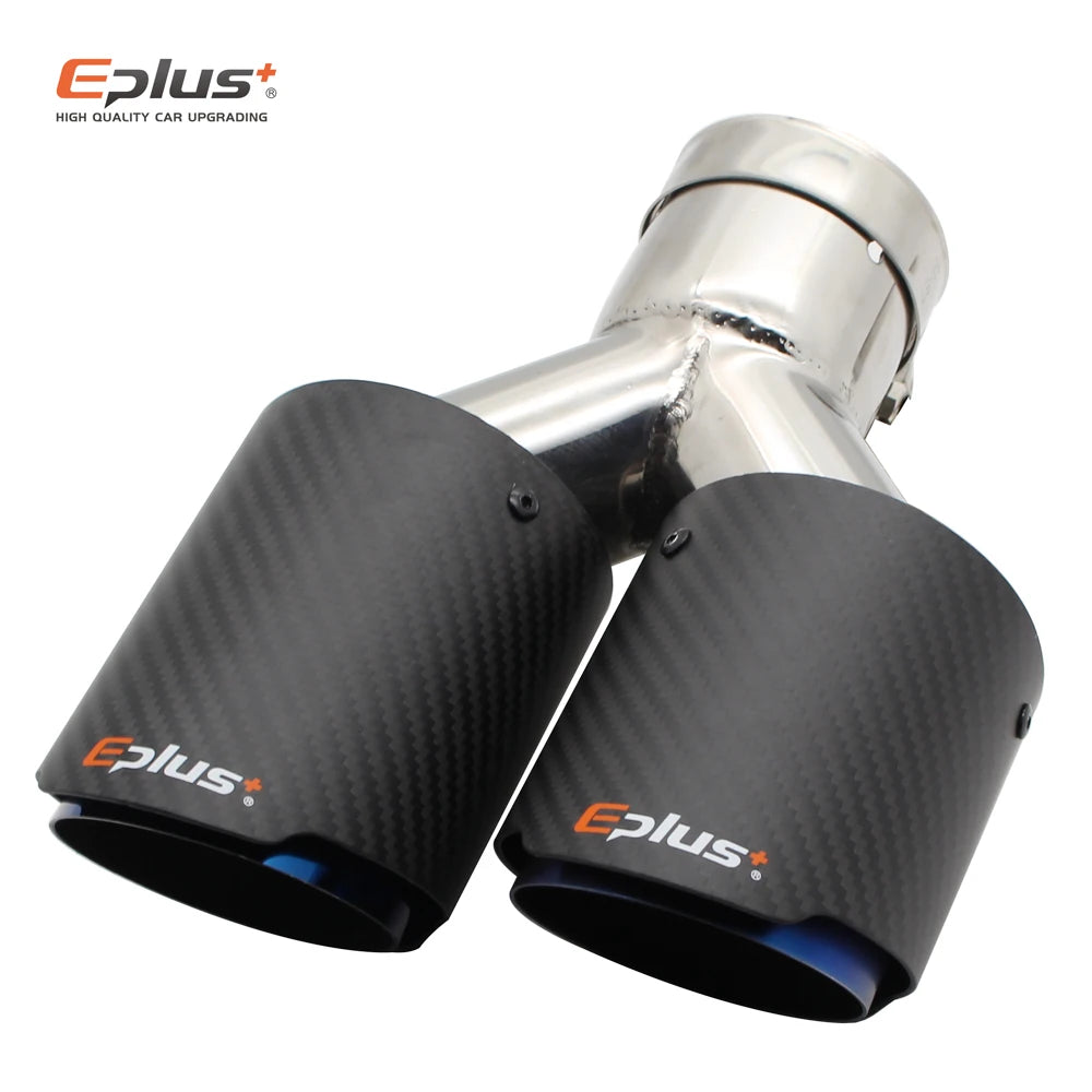 EPLUS Car Carbon Fiber Matte Muffler Tip Y Shape Double Exit Exhaust Pipe Mufflers Nozzle Decoration Universal Stainless Blue-EXPROTAS