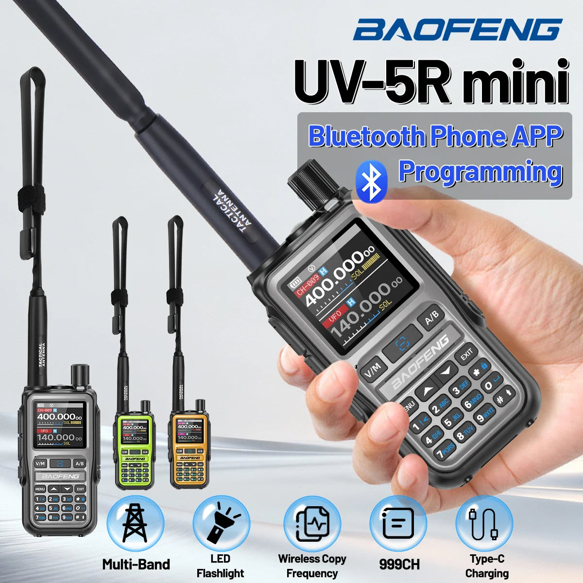 Baofeng Walkie Talkie UV-5R Mini Dual Band Bluetooth Long Range Radio