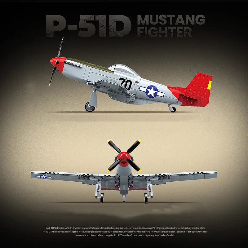 WW2 P-51 Mustang Fighter Plane Building Blocks Aircraft Brick Model Toy Set