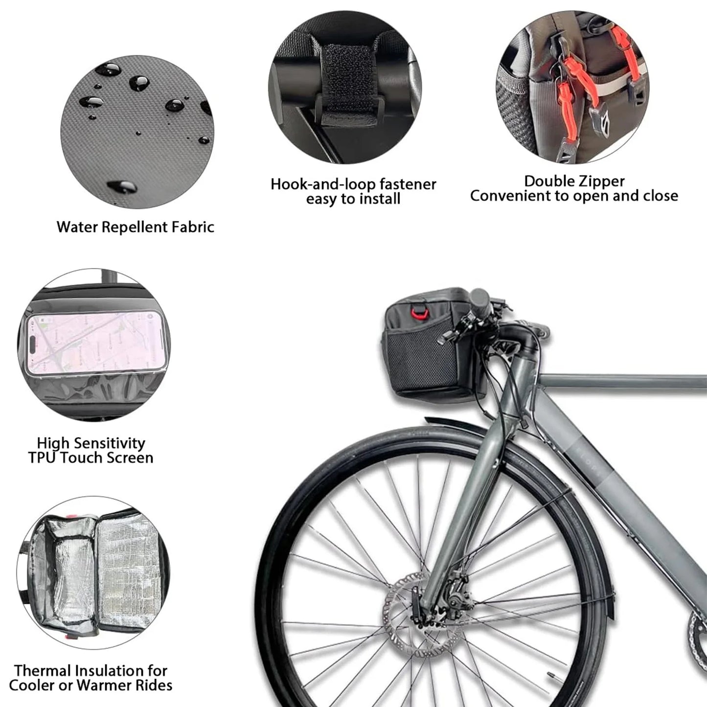 Bicycle Handlebar Bag Insulated 4.5L Storage Bike Accessory Panniers