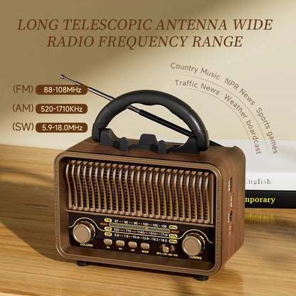 Rechargeable Battery Retro Portable Radio AM FM SW USB AUX for Home