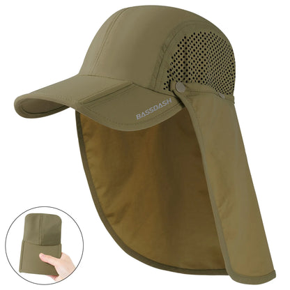 BASSDASH UPF 50+ Fishing Hat Foldable Cap with Removable Neck Flap
