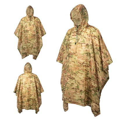 Men's Military Camo Waterproof Raincoat, Impermeable Zipper Rain Poncho for Motorcycle