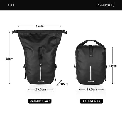 Rhinowalk 20L Waterproof Bike Pannier Bag, Rear Rack, Black, Cycling Backpack-EXPROTAS