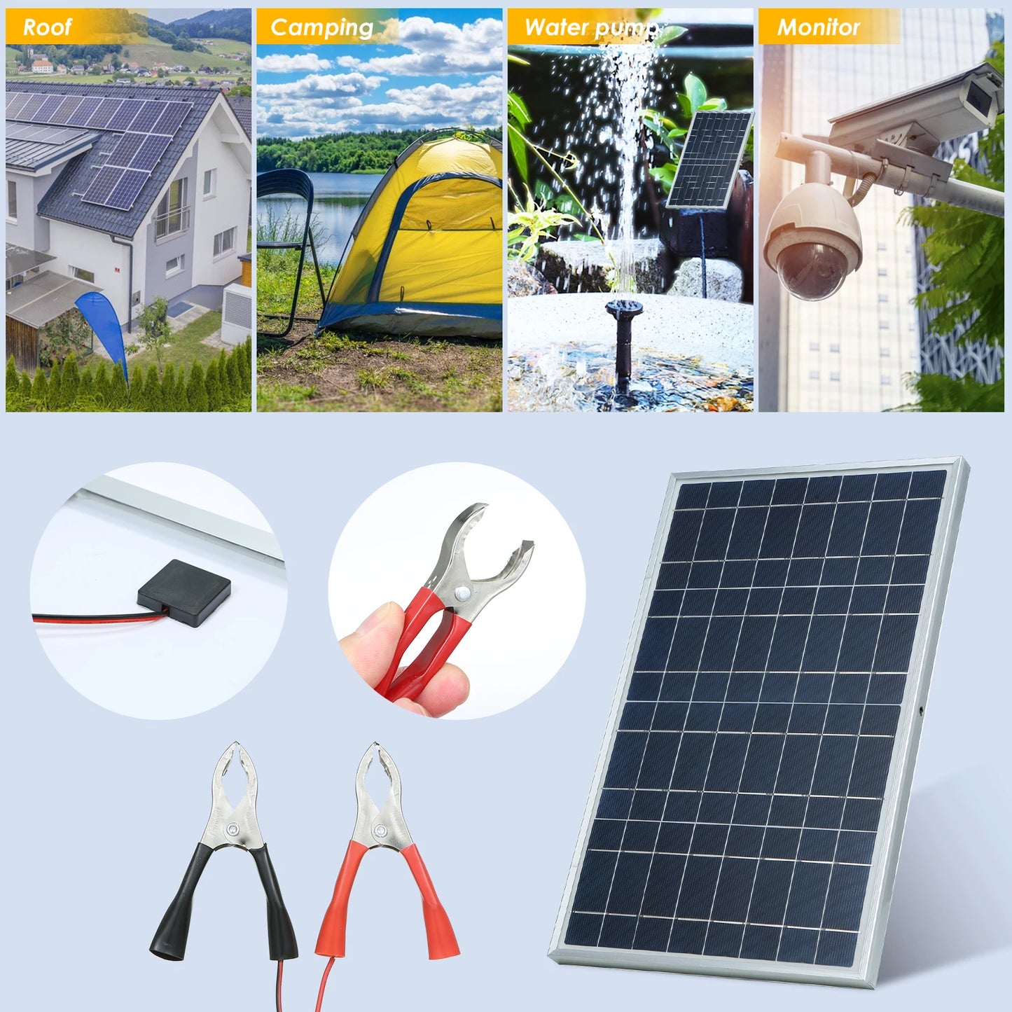 300W Solar Battery Panel Kit 12V Monocrystalline for RV Caravan Boat