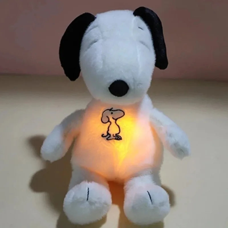 Snoopy Dog Baby Sleep Aid Plush Toy Music Light Soothing Breathing Doll