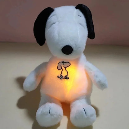 Snoopy Dog Baby Sleep Aid Plush Toy Music Light Soothing Breathing Doll