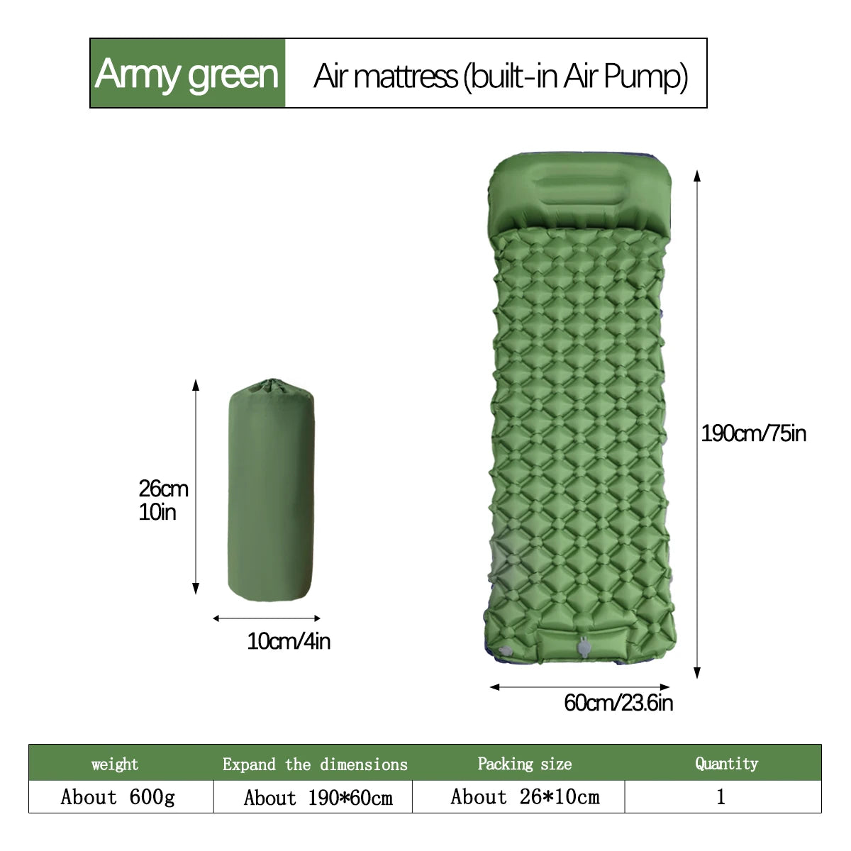 Ultralight Sleeping Pad with Built-in Pump and Pillow for Camping