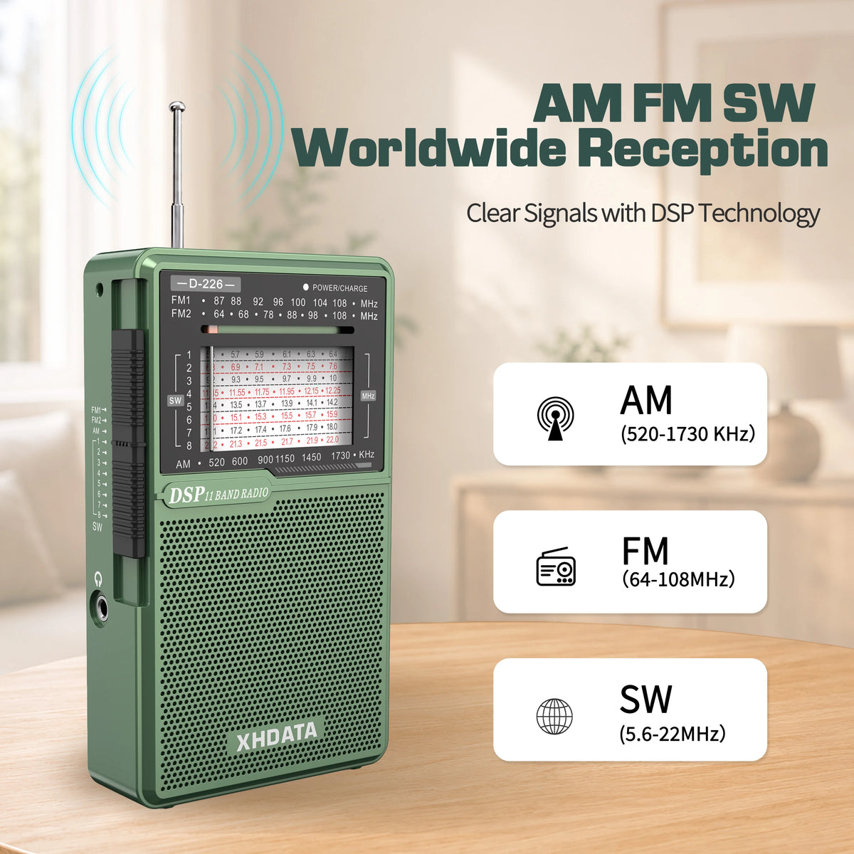 XHDATA Radio AM FM Portable Bluetooth SW Receiver for Home Camping Outdoor
