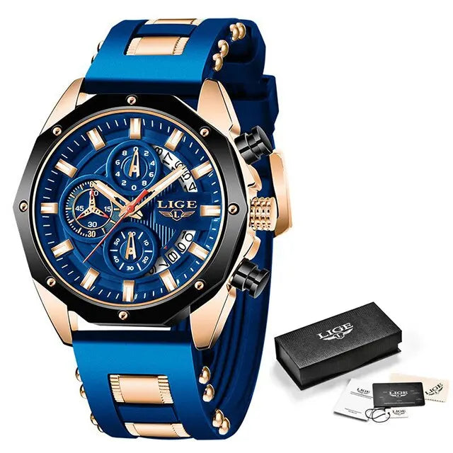 LIGE Fashion Men Watches Top Brand Luxury Silicone Sport Watch Men Quartz Date Clock Waterproof Wristwatch Chronograph Clock Man-EXPROTAS