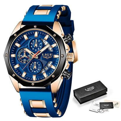 LIGE Fashion Men Watches Top Brand Luxury Silicone Sport Watch Men Quartz Date Clock Waterproof Wristwatch Chronograph Clock Man-EXPROTAS