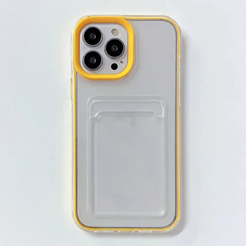 Transparent Card Holder Shockproof Soft Case for iPhone 12-16 Pro Max