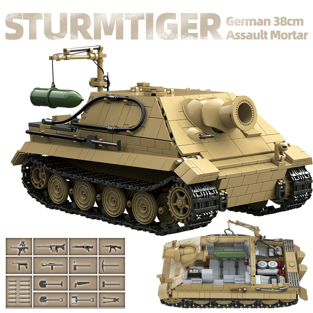 Sturmtiger WW2 German Assault Gun Building Blocks Model Military Brick Toy Gift