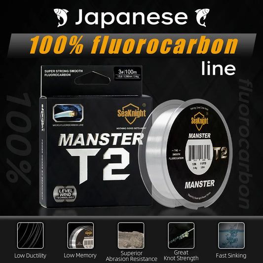 SeaKnight MANSTER T2 100% Fluorocarbon Fishing Line, 100M Carbon Fiber 3-35LB Sinking Sea Fishing