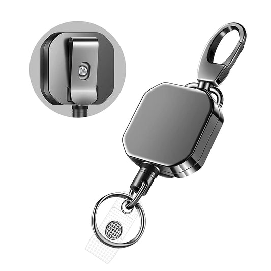 Heavy Duty Retractable Keychain Carabiner Clip w/ 28" Steel Wire Cord