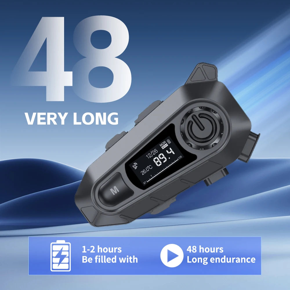 BT5.3 Motorcycle Helmet Bluetooth Headset FM Radio LED Display Waterproof
