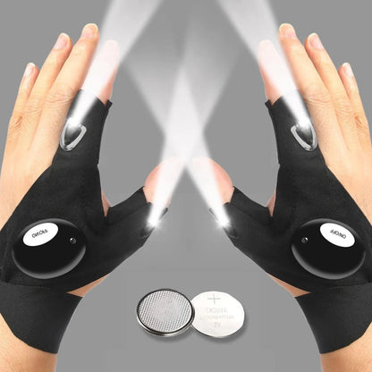 LED Half Finger Gloves | Waterproof Outdoor Cycling Flashlight Gloves for Men