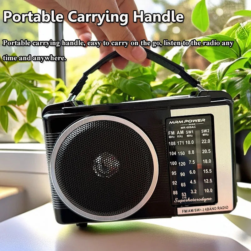 Portable Retro Radio with Loudspeaker Retractable Antenna AM FM Shortwave