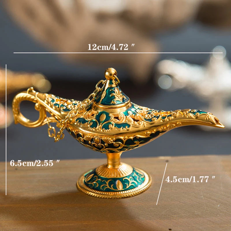 12cm Classic Aladdin Magic Genie Lamp Incense Burner Retro Wishing Oil Decor