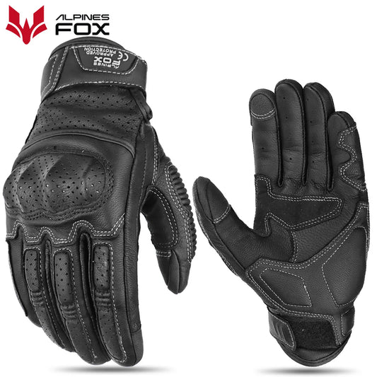 Vintage Genuine Leather Motorcycle Gloves Summer Perforated Breathable CE Approved