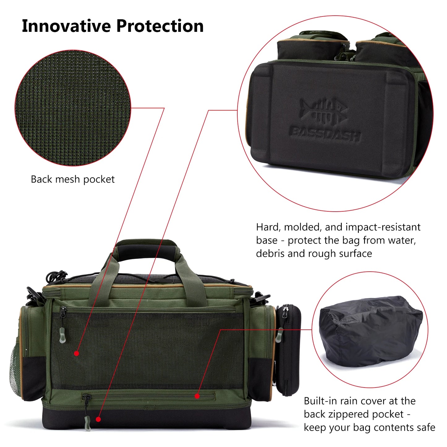Fishing Shoulder Bag BASSDASH Water Resistant Tackle Pack with Rain Cover