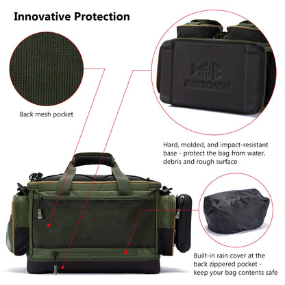 Fishing Shoulder Bag BASSDASH Water Resistant Tackle Pack with Rain Cover