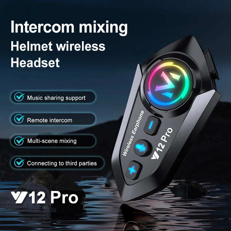 Y12 Pro Motorcycle Helmet Bluetooth Intercom Headset 500m IP56 Music Share