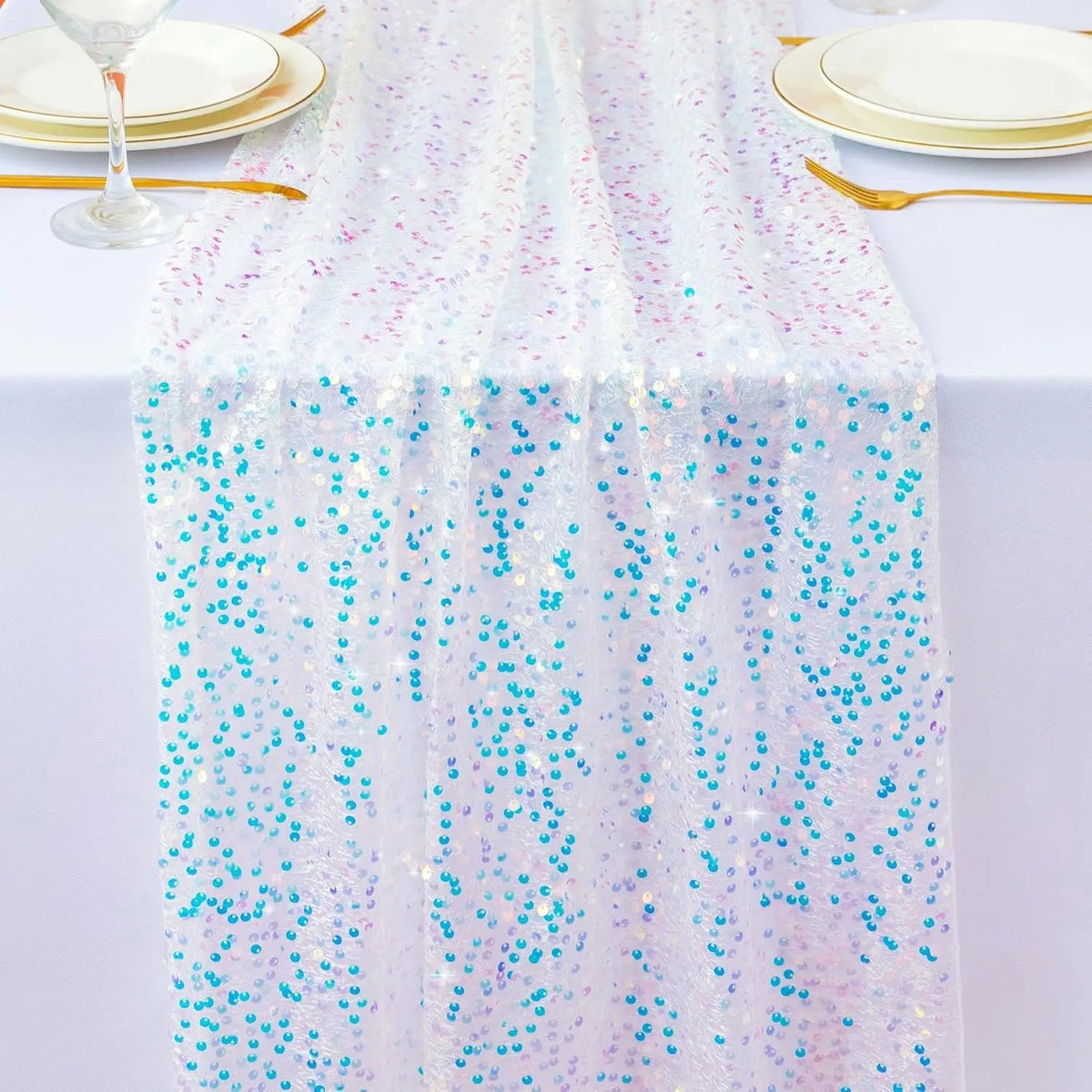 Iridescent Glitter Sequin Table Runner Wedding Baby Shower Party Decor
