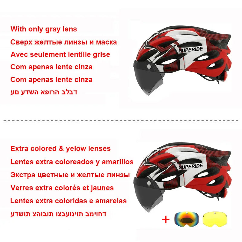 SUPERIDE Men Women Cycling Helmet with Rearlight Sports MTB Bicycle Helmet Road Bike Mountain Bike Helmet with Goggles & Visor-EXPROTAS