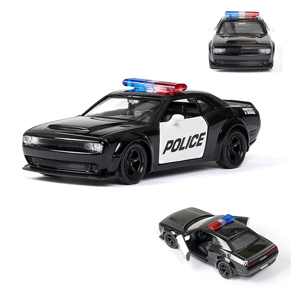 1:36 Alloy Diecast Car Models Police Car Black with Pull Back Function
