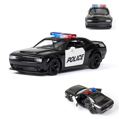 1:36 Alloy Diecast Car Models Police Car Black with Pull Back Function