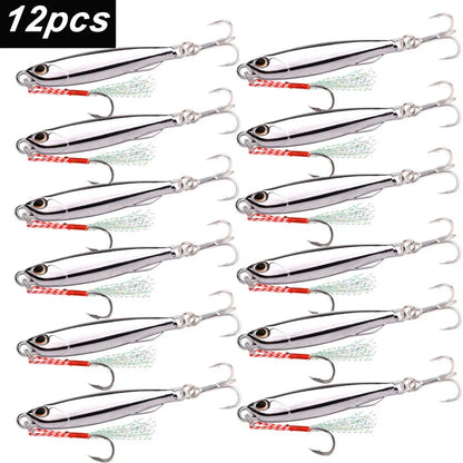 12Pcs Fishing Lure Metal Jigs Spoon Bait 40g 30g 20g 15g Mackerel Bass