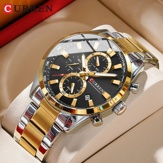 CURREN Casual Sporty Brand Stainless Steel Band Wristwatches for Men  Chronograph Quartz Watches with Date New 8445-EXPROTAS